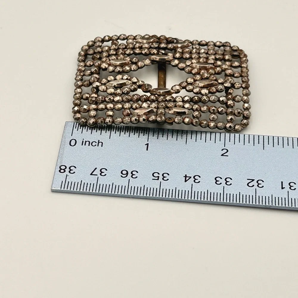 Antique M.G. France Cut Steel Belt Buckle Victorian Edwardian Openwork Silver